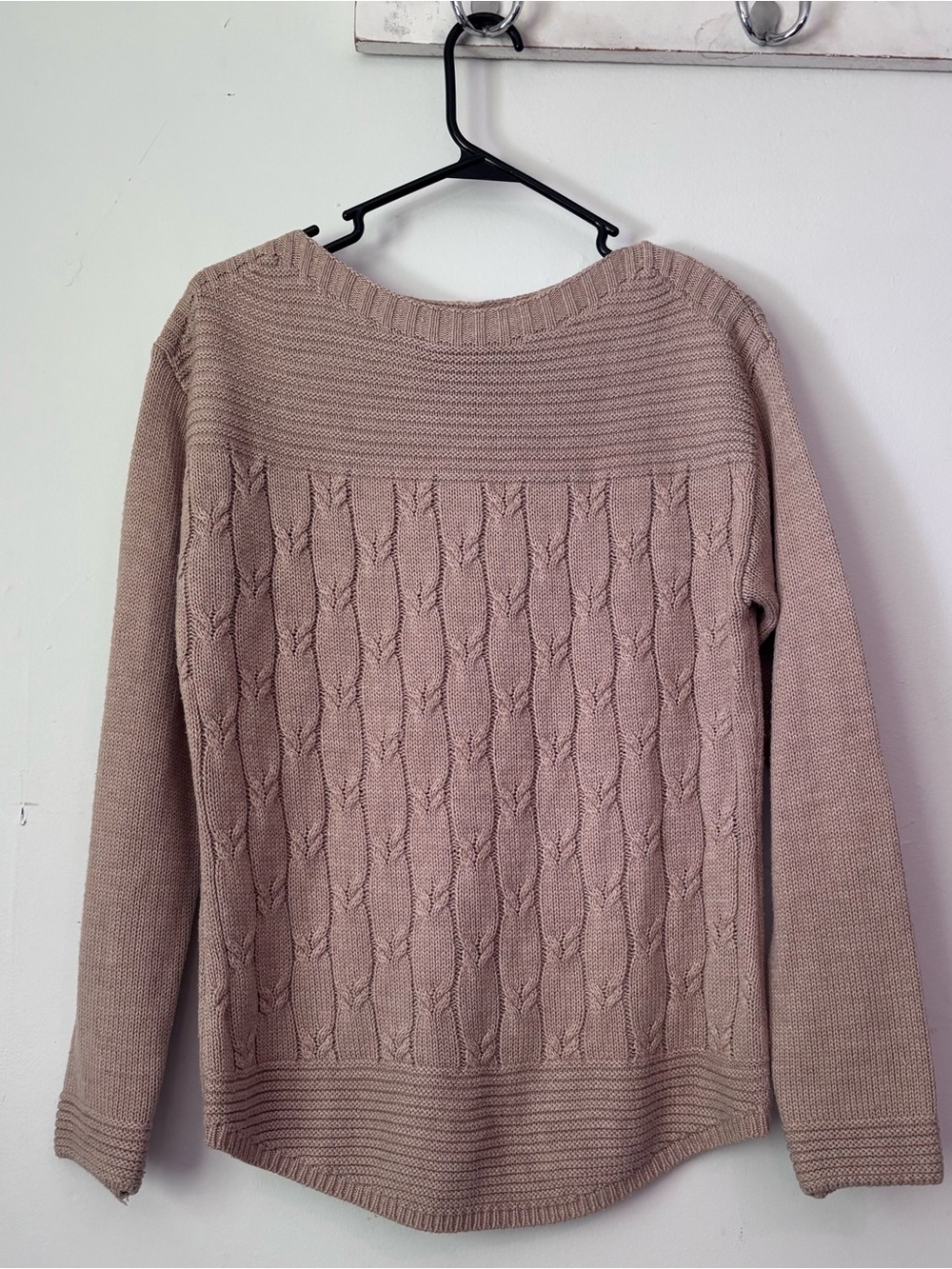 dressbarn Taupe Cable-Textured Crewneck Sweater